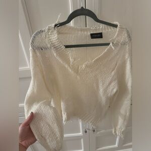 White frayed Wooden Ships sweater, size XS